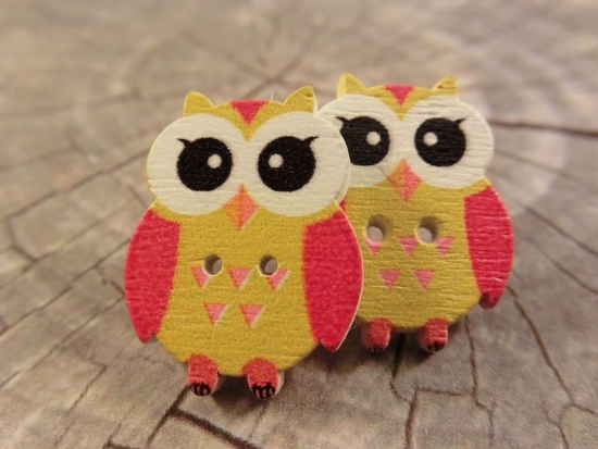 Preview: Eulen Knopf Ohrstecker Holz Uhu Owl